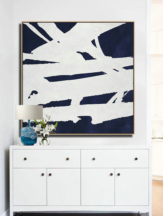 Handmade Large Painting,Hand Painted Navy Minimalist Painting On Canvas,Large Canvas Art
